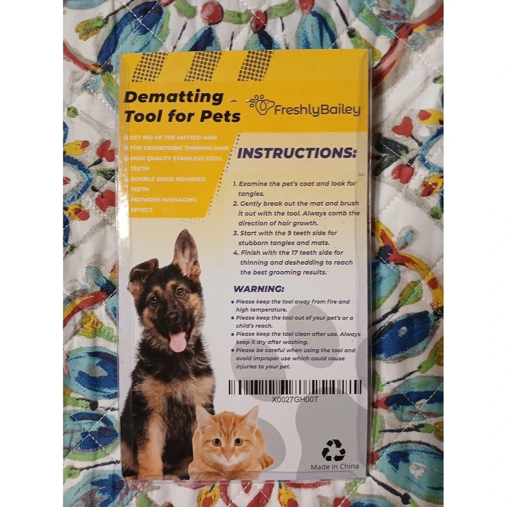 FreshlyBailey Dual-Sided Pet Grooming Brush Deshedding Dematting Tool Blue Black